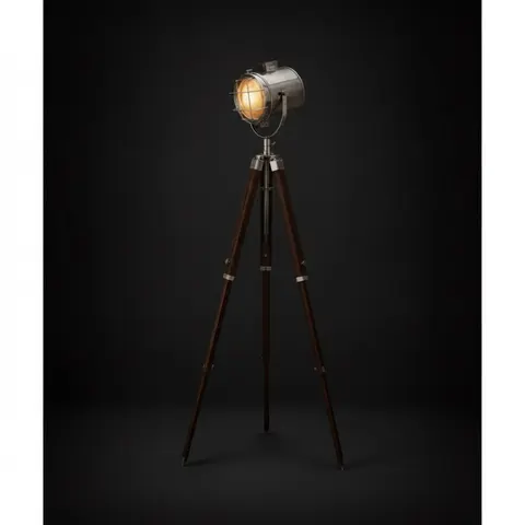 Chrome Spotlight on Wooden Tripod view 1
