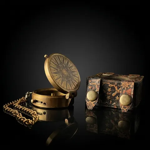 Engraved Dial Compass, Leather Case view 1