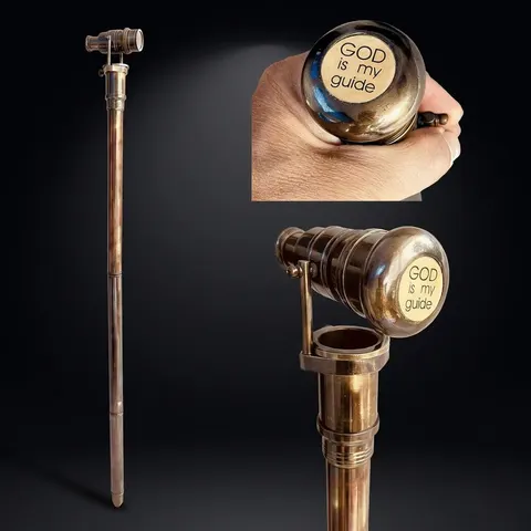 Brass Telescope Handle Walking Stick with Engraved Cap view 1