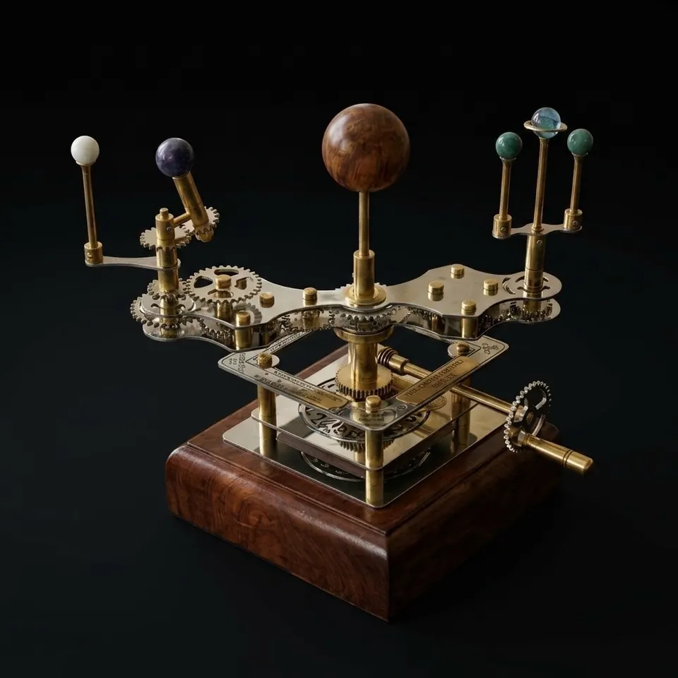 Steampunk-Style Brass Orrery, Shelf Model
