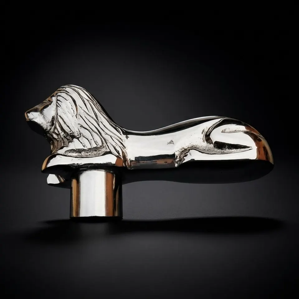 Chrome Lion Handle Walking Stick