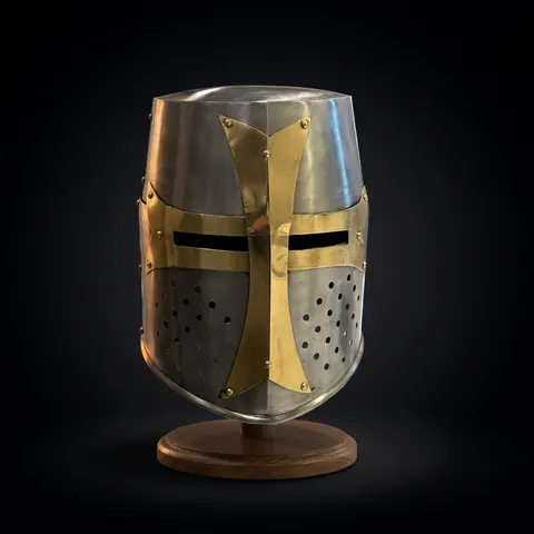 Templar Crusader Knight Helmet with Display Stand view 1