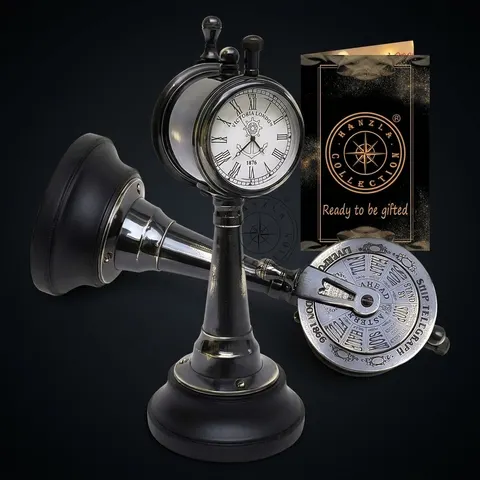 Brass Desk Clock with Telegraph Lever Back view 1