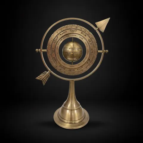 Engraved Brass Armillary Sphere with Pierced Arrow view 1