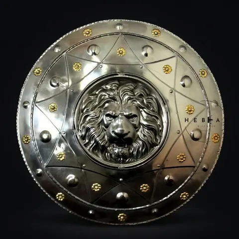 Handcrafted Medieval Lion Shield with Battle-Ready Knight view 1