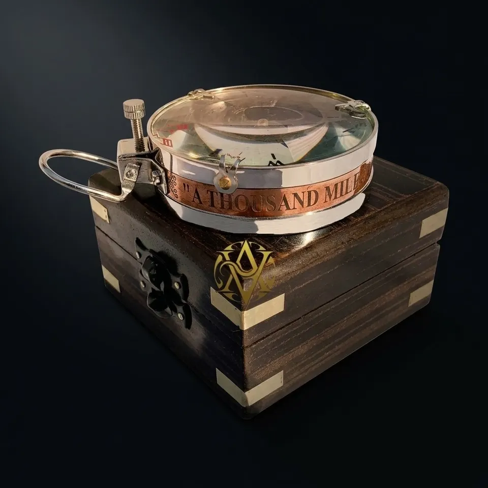 Glass Top Compass, Wooden Box