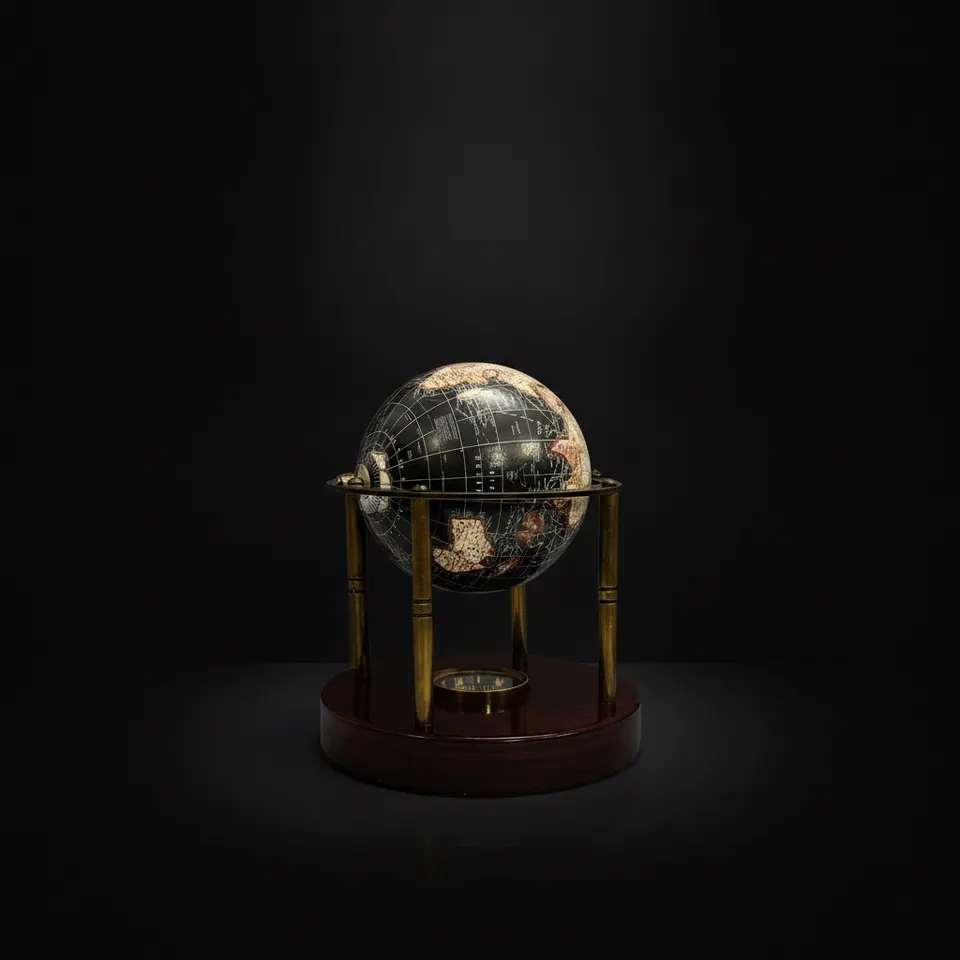 Vintage Brass Armillary Globe with Compass Base