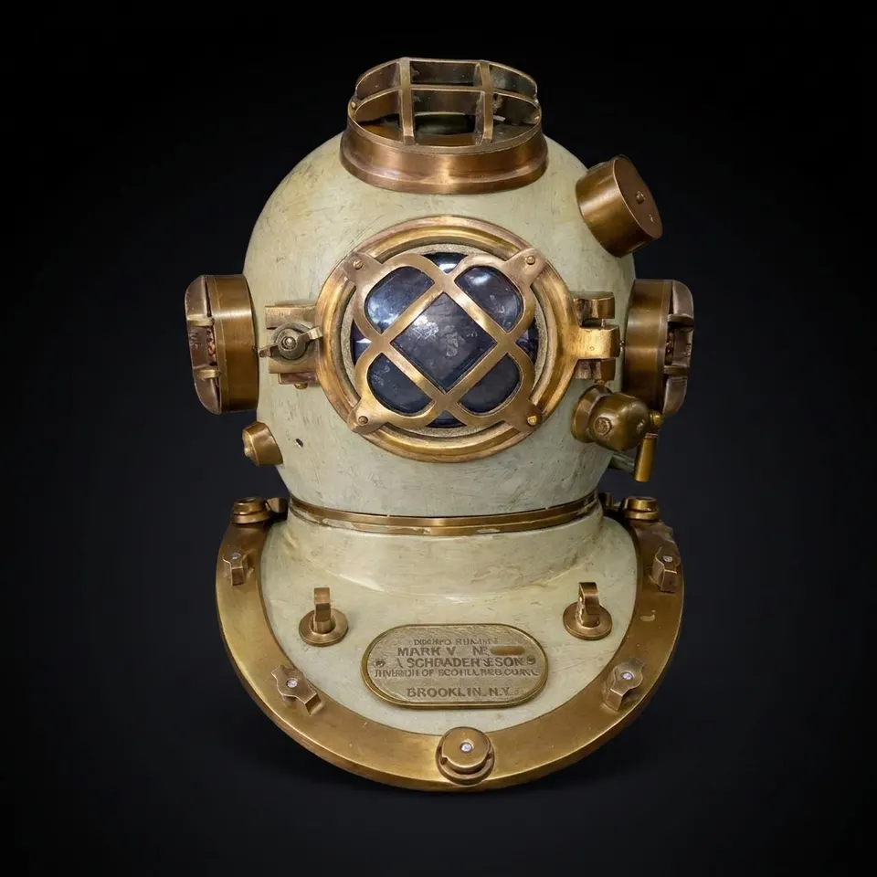 Mark V Deep Sea Diving Helmet with Cream Antique Finish