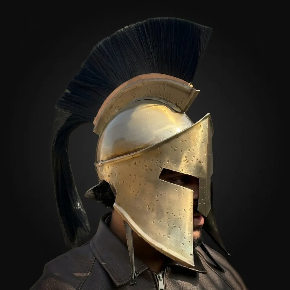 Spartan Helmet — Brass Finish with Plume