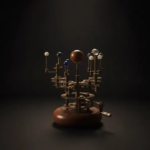 Royal-Finish Brass Solar System Orrery, Shelf view 1