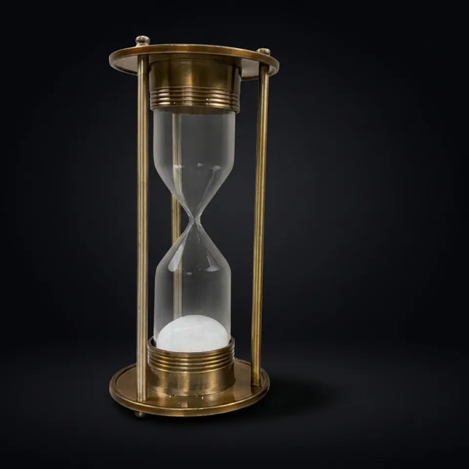 Antique Brass Hourglass, 3-Minute, White Sand