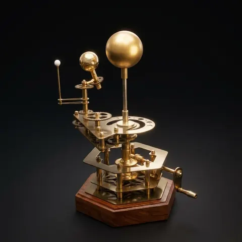 Brass Orrery with Semi-Precious Stone Planets, Museum view 1