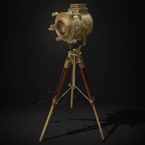 Antique Finish Spotlight on Wooden Tripod view 1