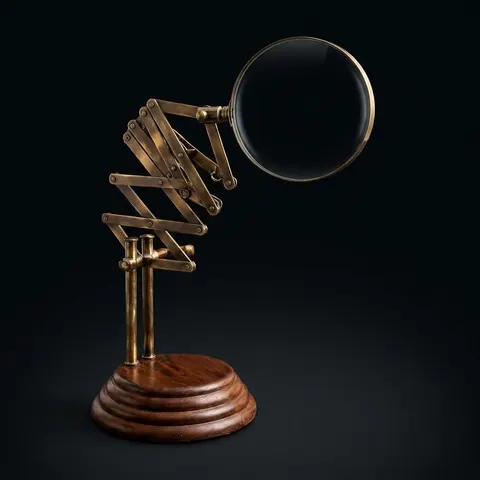All-Brass Magnifier 4" on Wooden Stepped Round Base with Zigzag Mechanism view 1