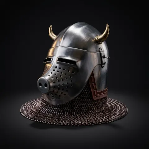 Viking Aventail Pig Face Helmet — Padded Chainmail view 1