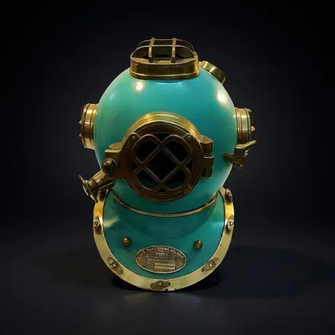 Mark V Diving Helmet with Aqua Blue Finish and Brass Highlights view 1
