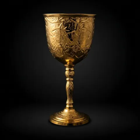 Gold Plated Brass Goblet with Blue Stone Accents view 1