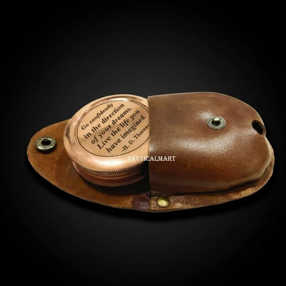 Thoreau Quote Compass, Leather Case