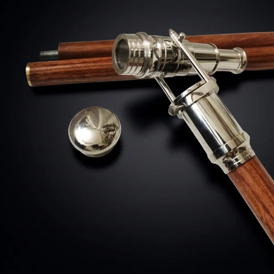 Nickel Plated Brass Telescope Handle Rosewood Walking Stick