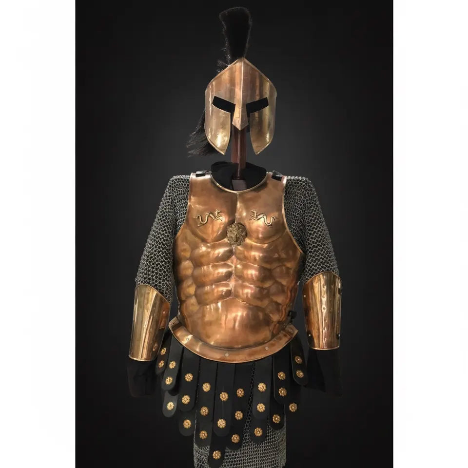 Medieval Roman Greek Muscle Armor with Complete Steel Set and Spartan Helmet