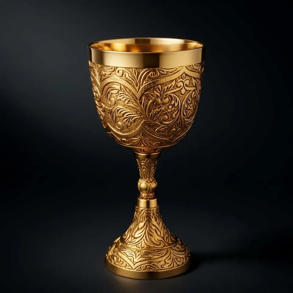 Handmade Brass Chalice with King & Queen Norse Embossing