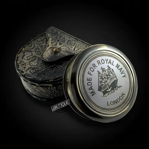 Antique Finish Compass, Leather Case view 1