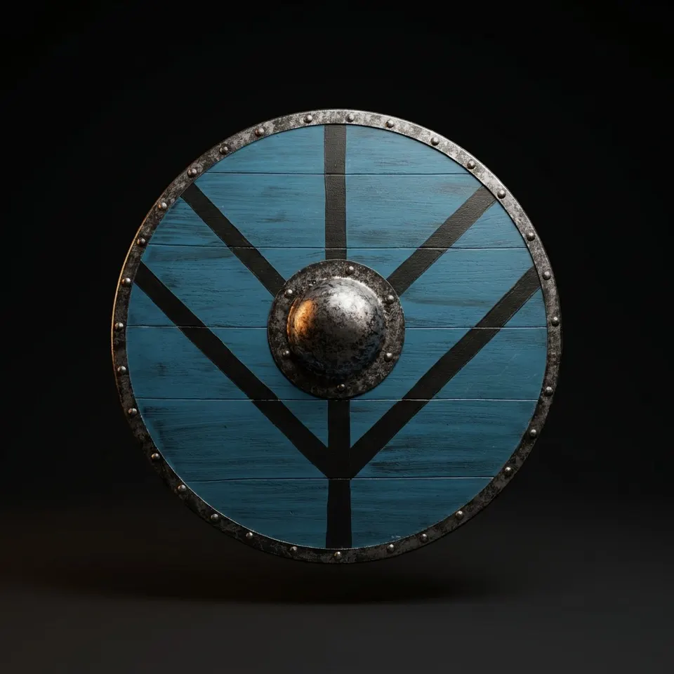 Handcrafted Blue Viking Shield with Norse Cosplay LARP Décor