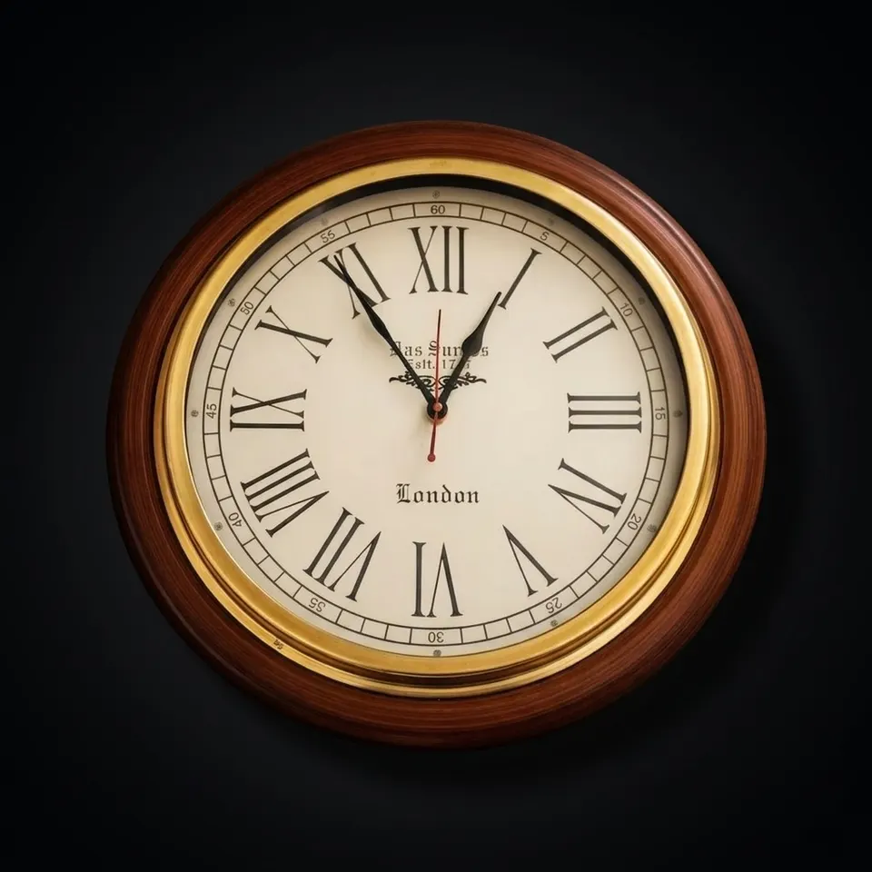 London Style Round Wall Clock Wooden Frame