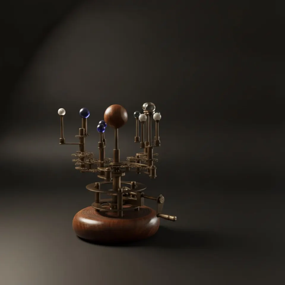 French Antique-Style Brass Orrery, Shelf Model