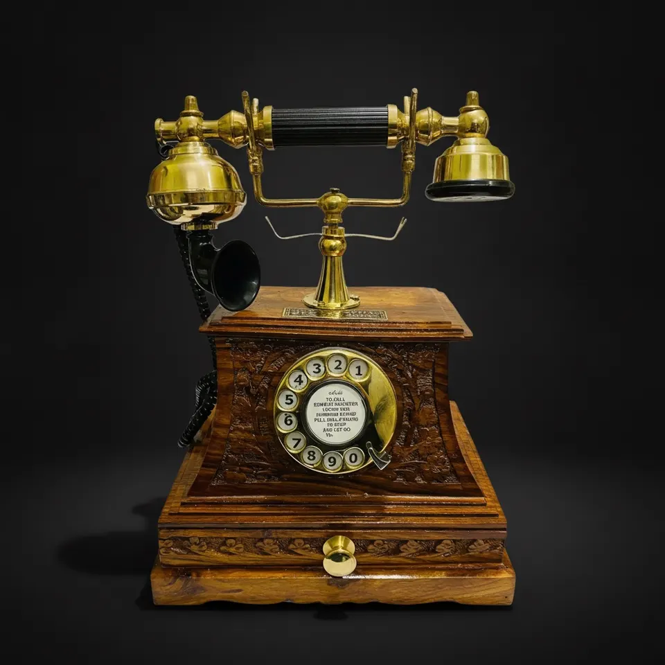 Wooden Maharaja Rotary Telephone with Storage Drawer