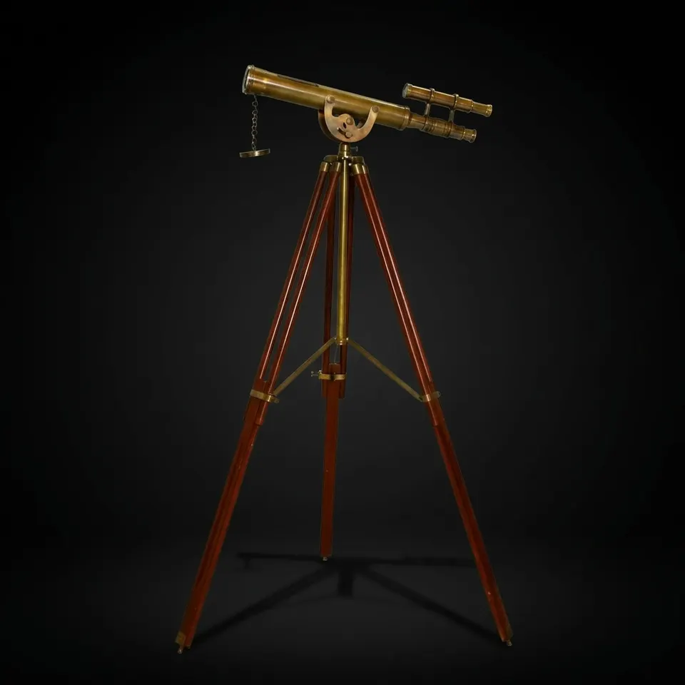 Double Barrel Brass Floor Standing Telescope 40" with Wooden Tripod