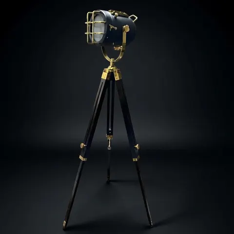 Dark Green Spotlight on Black Wooden Tripod view 1