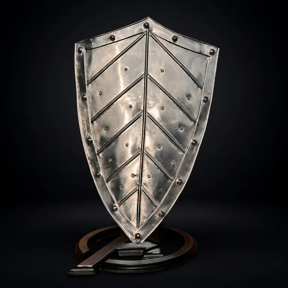 Medieval Knight Steel Heater Shield with Templar Battle