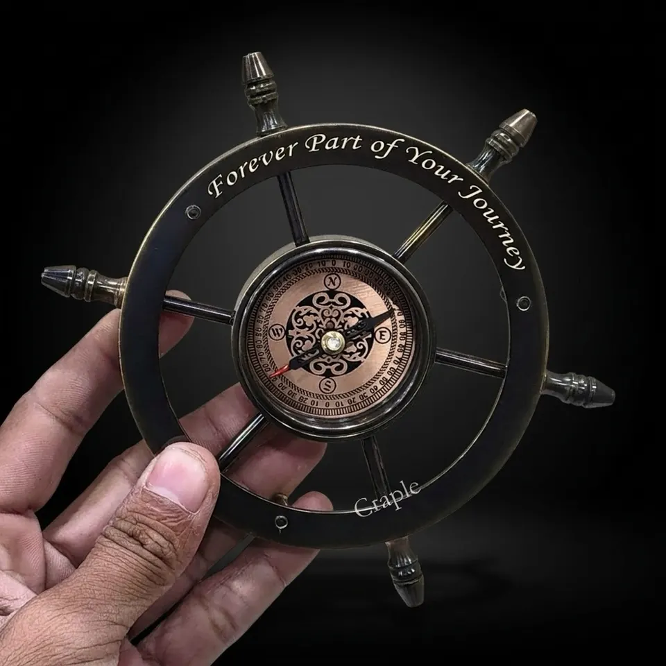 Ship Wheel Compass, Black Antique Finish