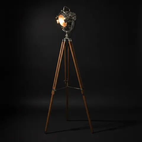 Chrome Spotlight on Wooden Tripod view 1