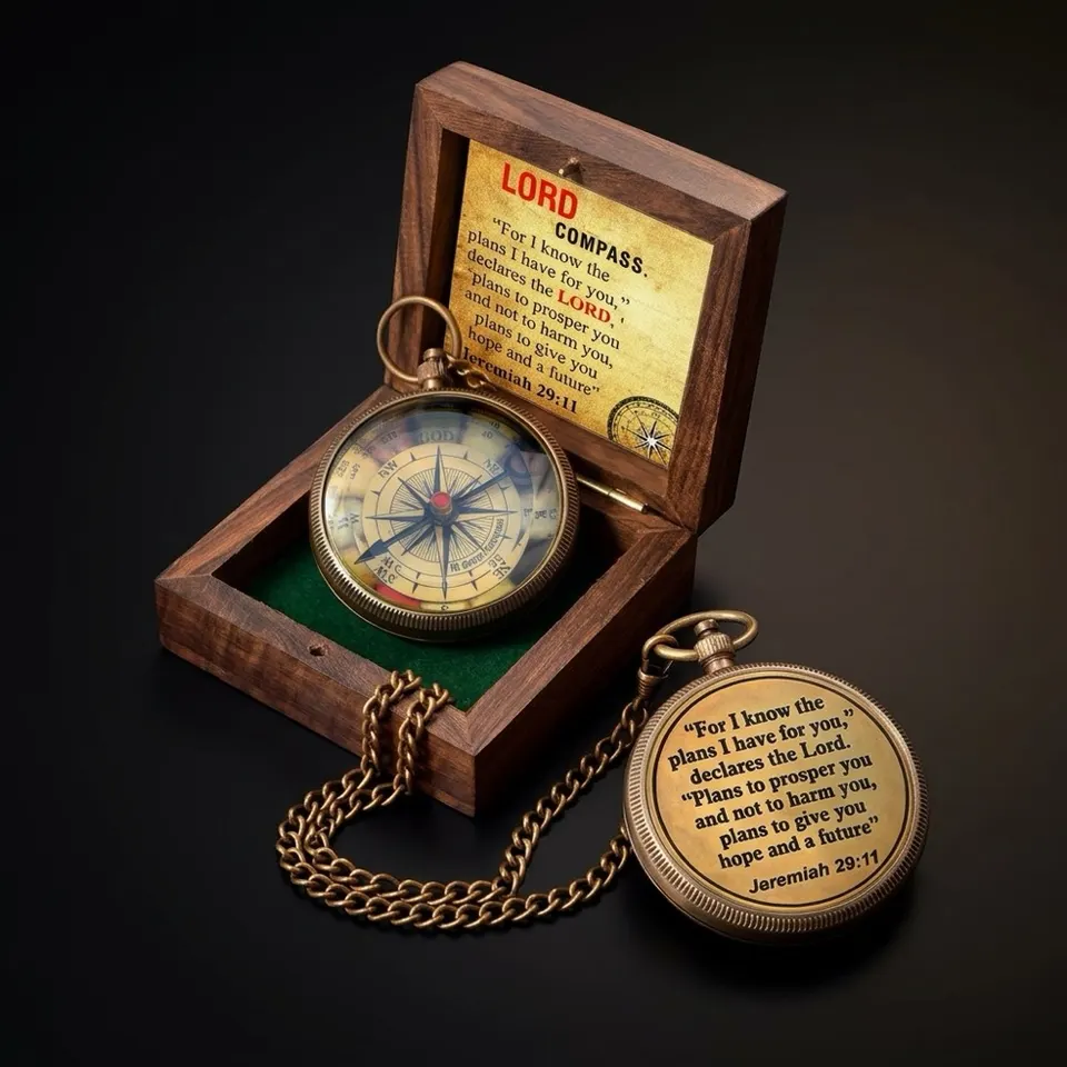 Jeremiah 29:11 Compass, Wooden Box