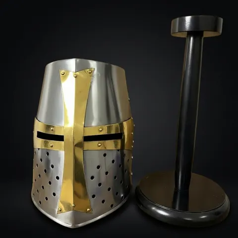 Medieval Crusader Helmet — Templar Warrior with Stand view 1