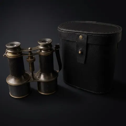 All Black Leather Wrapped Brass Binocular with Leather Case and Belt view 1