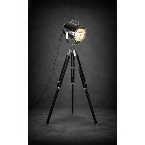 Chrome Spotlight on Black Wooden Tripod view 1