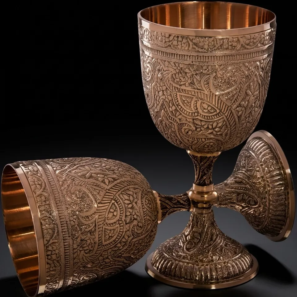 Embossed Brass Goblet with King Arthur Medieval Motif