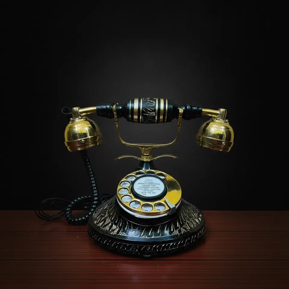 Black and Brass Nautical Rotary Dial Desk Phone