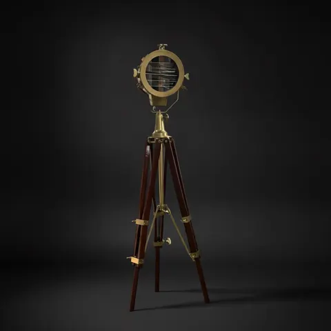Antique Finish Spotlight on Wooden Tripod view 1