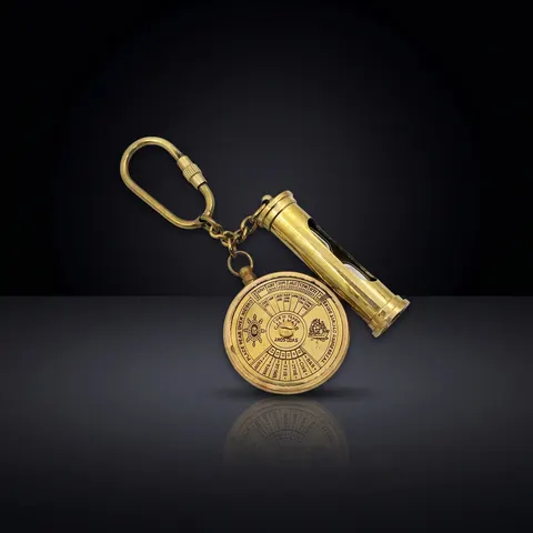 Brass Sandclock and Perpetual Calendar Keychain Set view 1