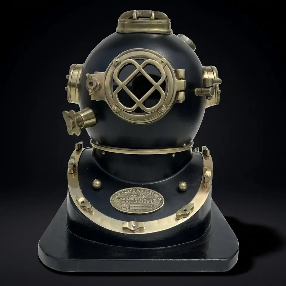 Mark V Diving Helmet with Black Finish and Black Base