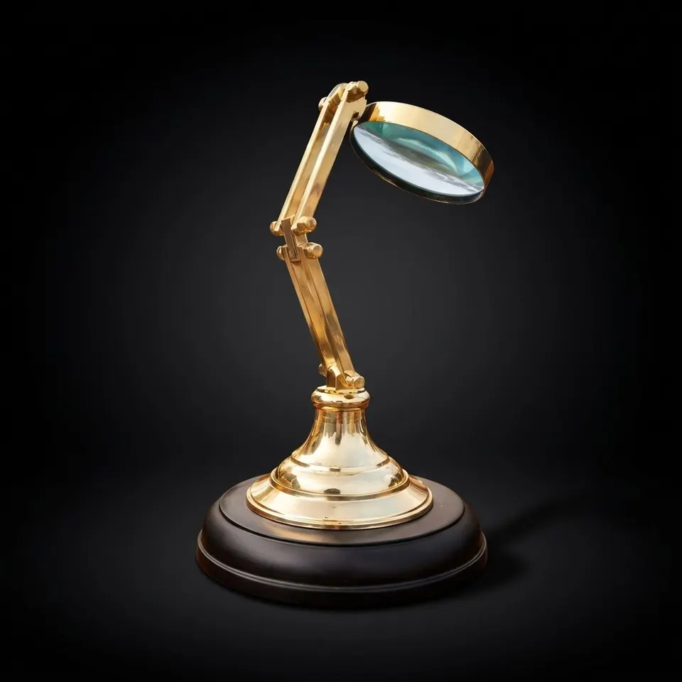Polished Brass Magnifier 3" on Wooden Stand Base