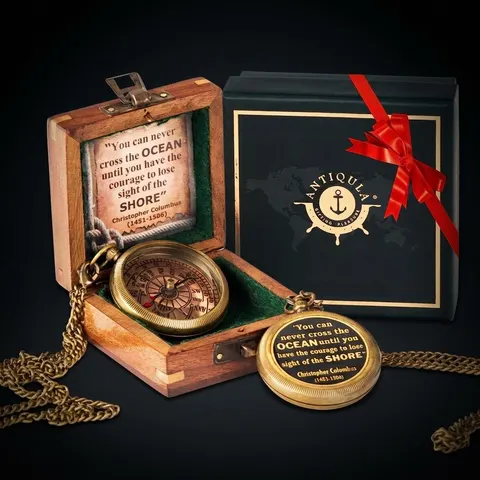 Christopher Columbus Quote Compass, Wooden Box & Gift Box view 1