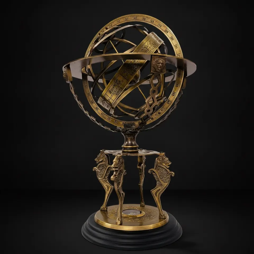 Zodiac Armillary Sphere on Four-Horse Compass Base