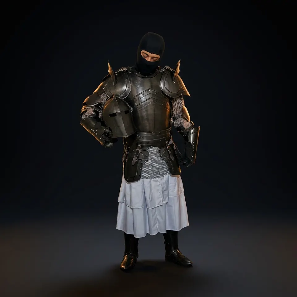 Dark Knight Barbuta Full Armor Set with Crusader Gothic LARP Design