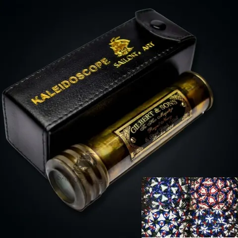 Solid Brass Kaleidoscope with Engraved Detail and Leather Case view 1