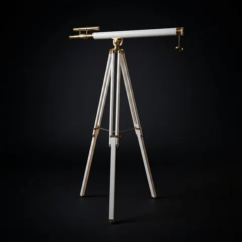 Double Barrel Brass & Leather Floor Standing Telescope 60" with White Wooden Tripod Stand view 1